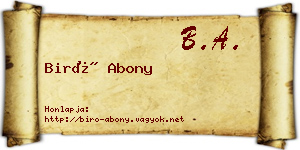 Biró Abony névjegykártya
